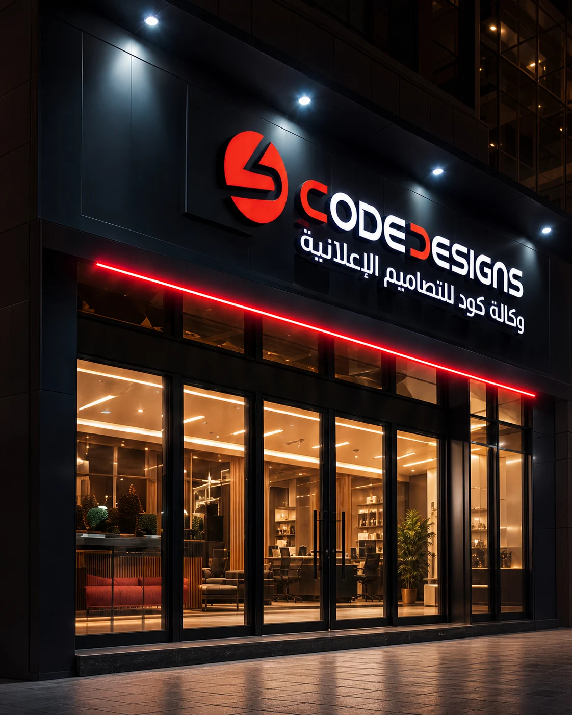 واجهة محل بلوحة حروف بارزة مضيئة من تنفيذ وكالة كود